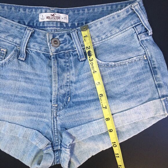 Hollister Distressed Jean Shorts Women's Size 5 W27 Mid Rise Button Fly Cuffed - Picture 8 of 10
